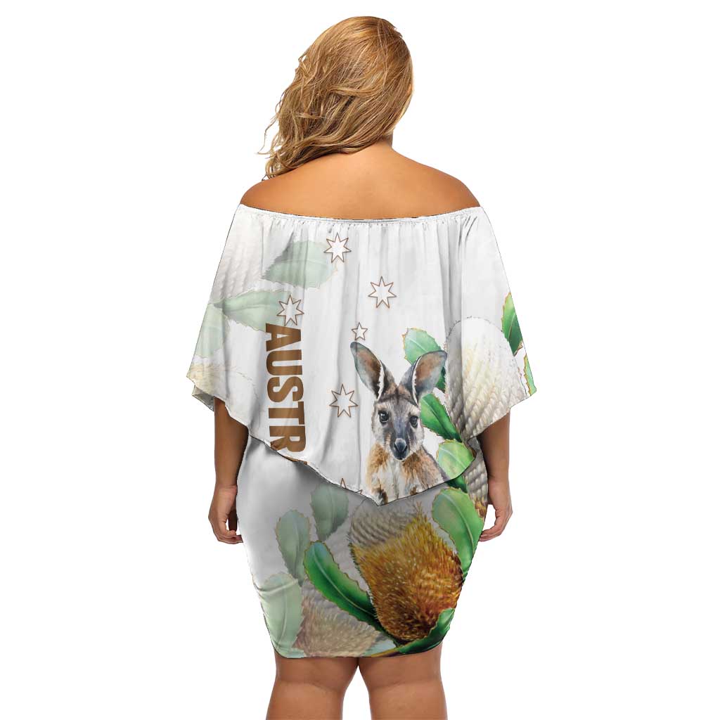 Australia Wallaby Family Matching Off Shoulder Short Dress and Hawaiian Shirt Yellow Banksia Watercolor Style - Aussie Hoodie