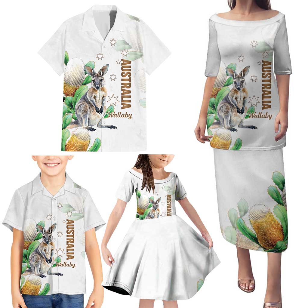 Australia Wallaby Family Matching Puletasi and Hawaiian Shirt Yellow Banksia Watercolor Style - Aussie Hoodie