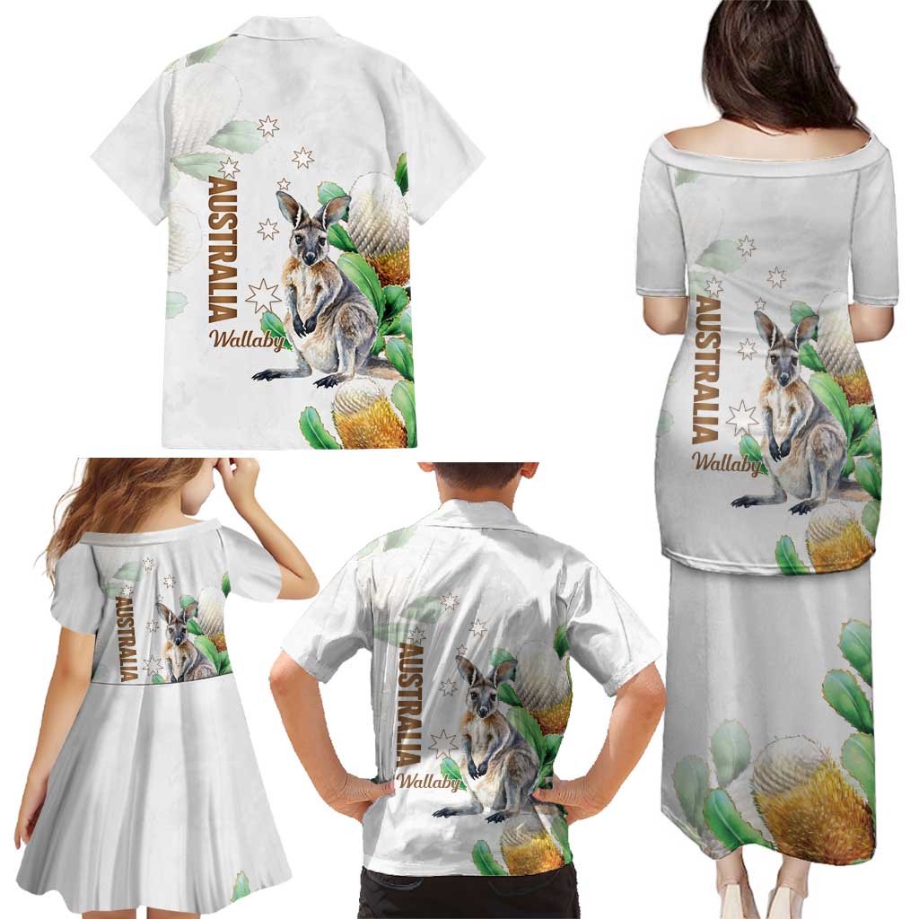 Australia Wallaby Family Matching Puletasi and Hawaiian Shirt Yellow Banksia Watercolor Style - Aussie Hoodie