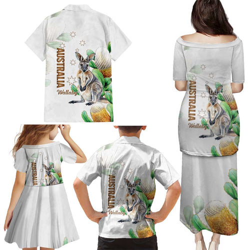 Australia Wallaby Family Matching Puletasi and Hawaiian Shirt Yellow Banksia Watercolor Style - Aussie Hoodie