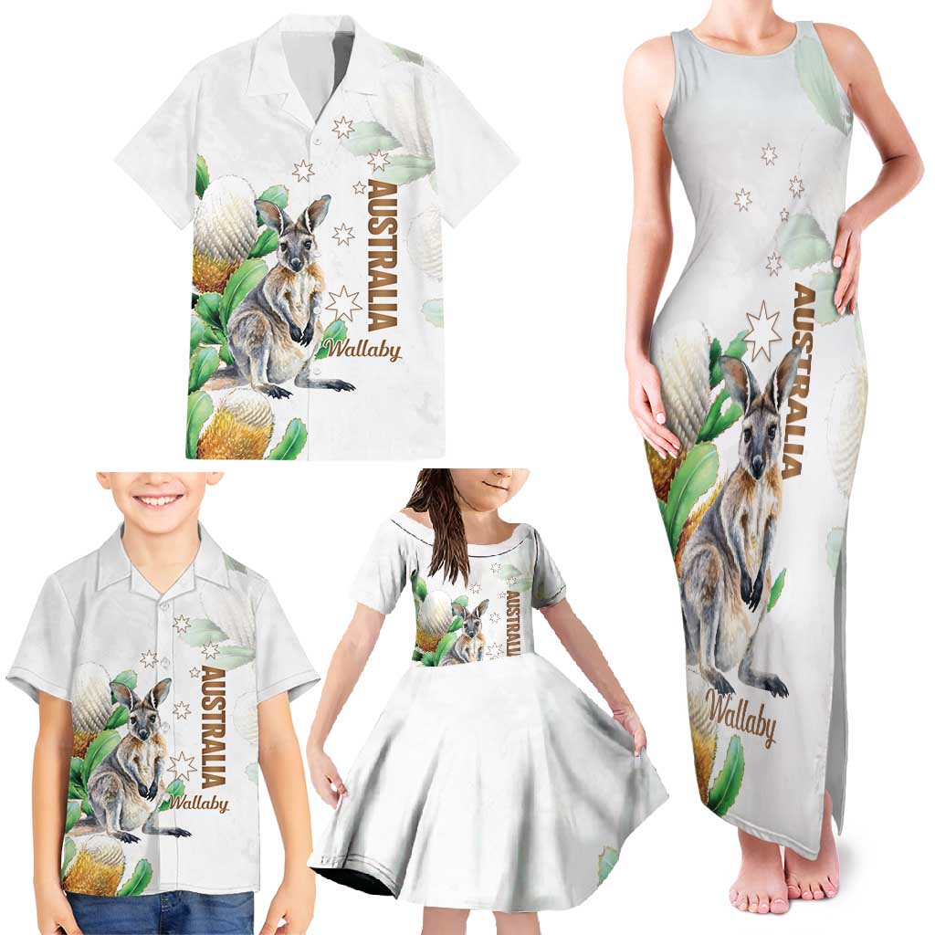 Australia Wallaby Family Matching Tank Maxi Dress and Hawaiian Shirt Yellow Banksia Watercolor Style - Aussie Hoodie
