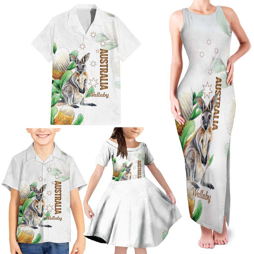 Australia Wallaby Family Matching Tank Maxi Dress and Hawaiian Shirt Yellow Banksia Watercolor Style - Aussie Hoodie