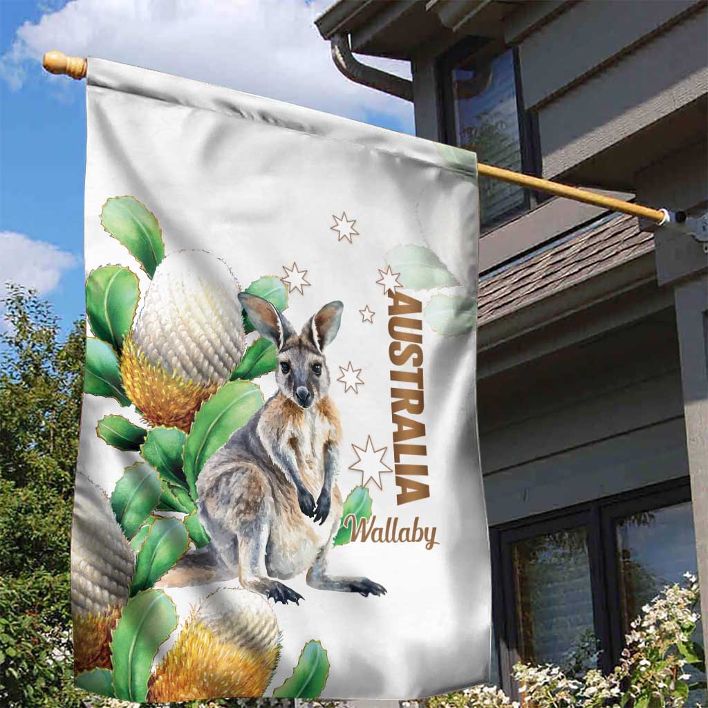 Australia Wallaby Garden Flag Yellow Banksia Watercolor Style - Aussie Hoodie