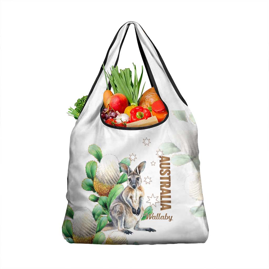 Australia Wallaby Grocery Bag Yellow Banksia Watercolor Style - Aussie Hoodie