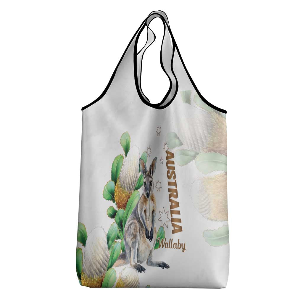 Australia Wallaby Grocery Bag Yellow Banksia Watercolor Style - Aussie Hoodie