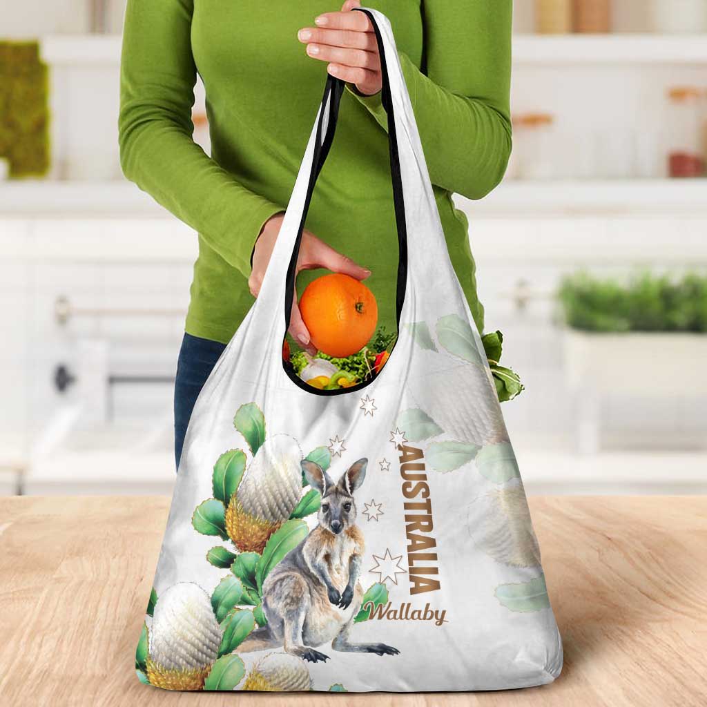 Australia Wallaby Grocery Bag Yellow Banksia Watercolor Style - Aussie Hoodie