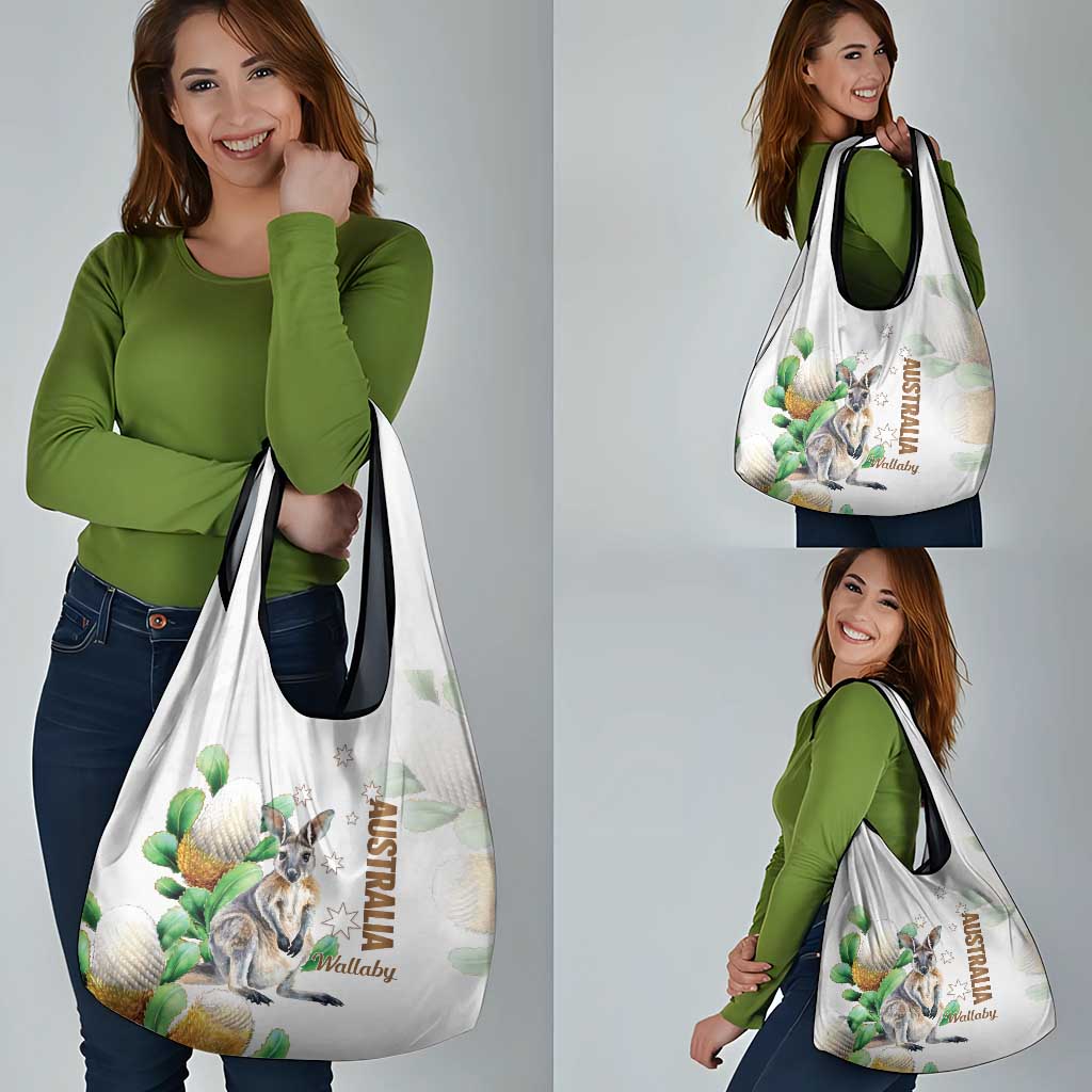 Australia Wallaby Grocery Bag Yellow Banksia Watercolor Style - Aussie Hoodie