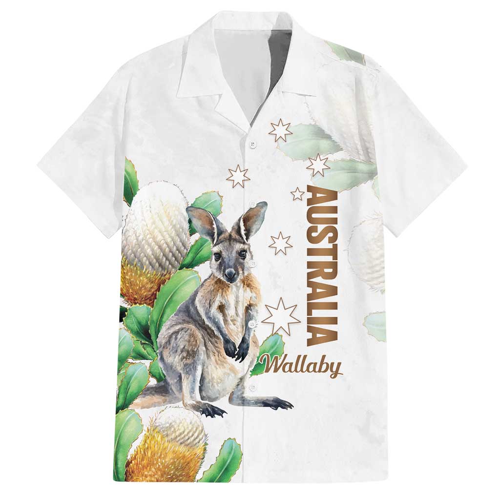 Australia Wallaby Hawaiian Shirt Yellow Banksia Watercolor Style - Aussie Hoodie