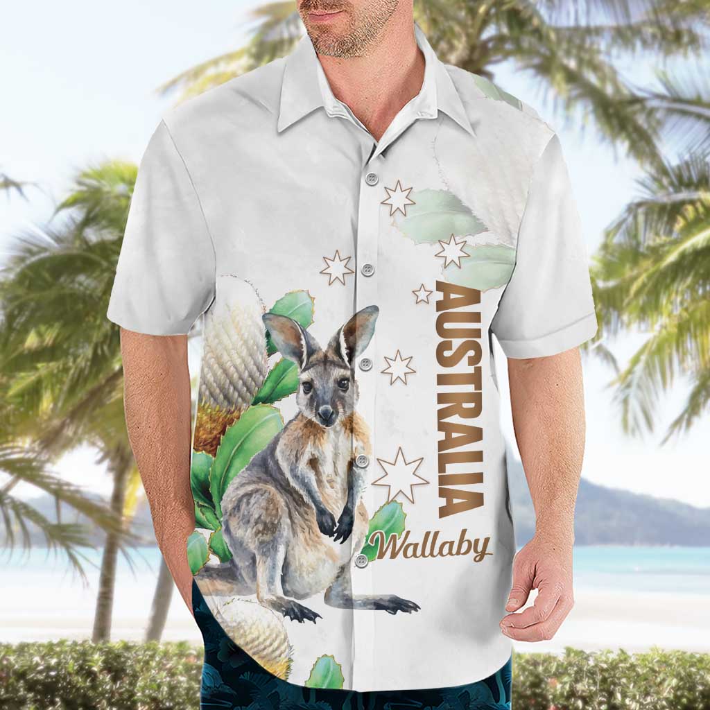 Australia Wallaby Hawaiian Shirt Yellow Banksia Watercolor Style - Aussie Hoodie