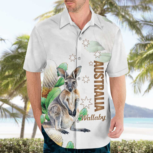 Australia Wallaby Hawaiian Shirt Yellow Banksia Watercolor Style - Aussie Hoodie