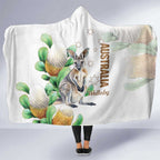 Australia Wallaby Hooded Blanket Yellow Banksia Watercolor Style - Aussie Hoodie