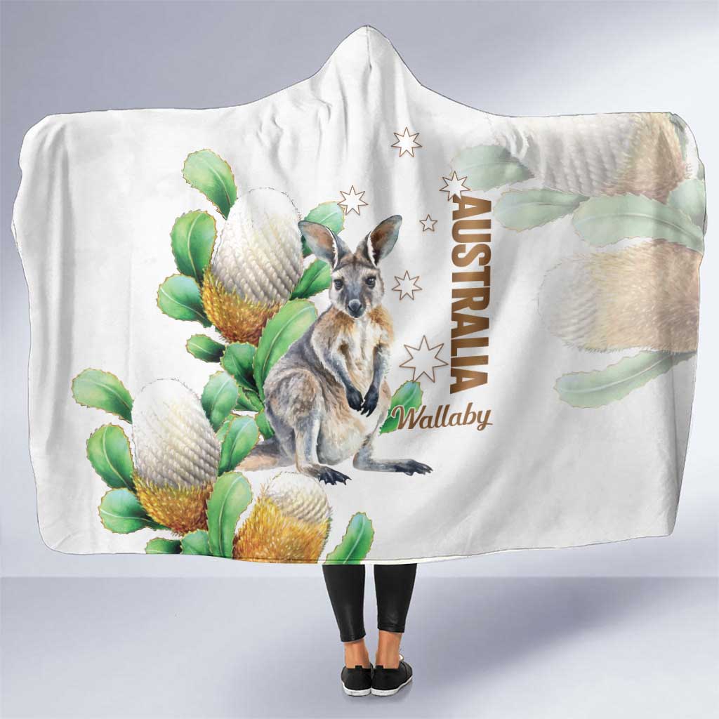 Australia Wallaby Hooded Blanket Yellow Banksia Watercolor Style - Aussie Hoodie