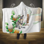 Australia Wallaby Hooded Blanket Yellow Banksia Watercolor Style - Aussie Hoodie