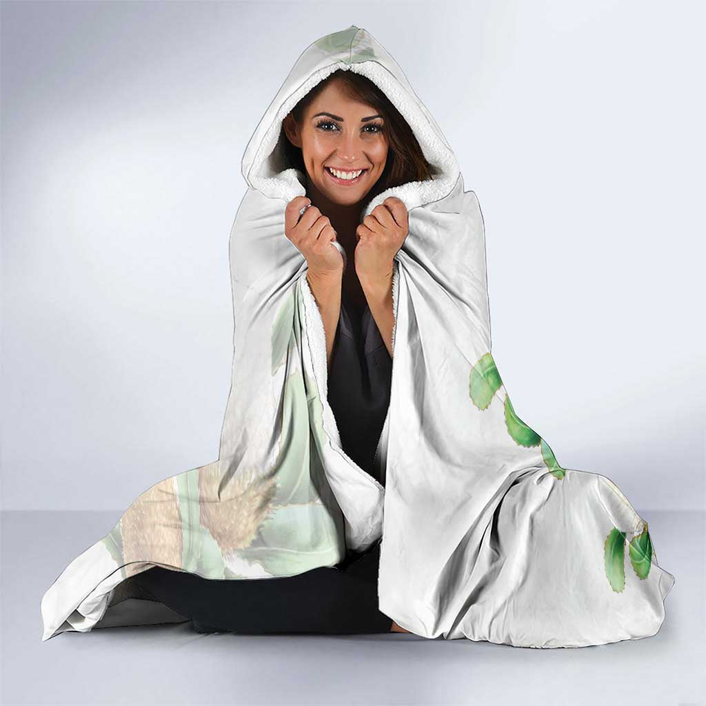 Australia Wallaby Hooded Blanket Yellow Banksia Watercolor Style - Aussie Hoodie