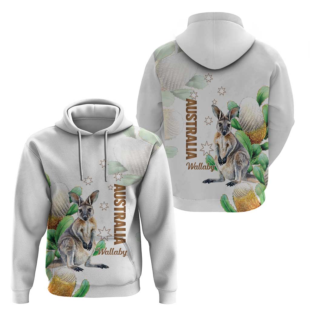 Australia Wallaby Hoodie Yellow Banksia Watercolor Style - Aussie Hoodie