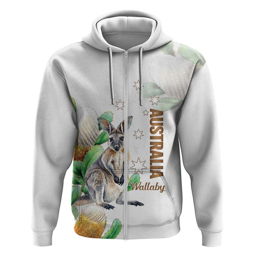 Australia Wallaby Hoodie Yellow Banksia Watercolor Style - Aussie Hoodie