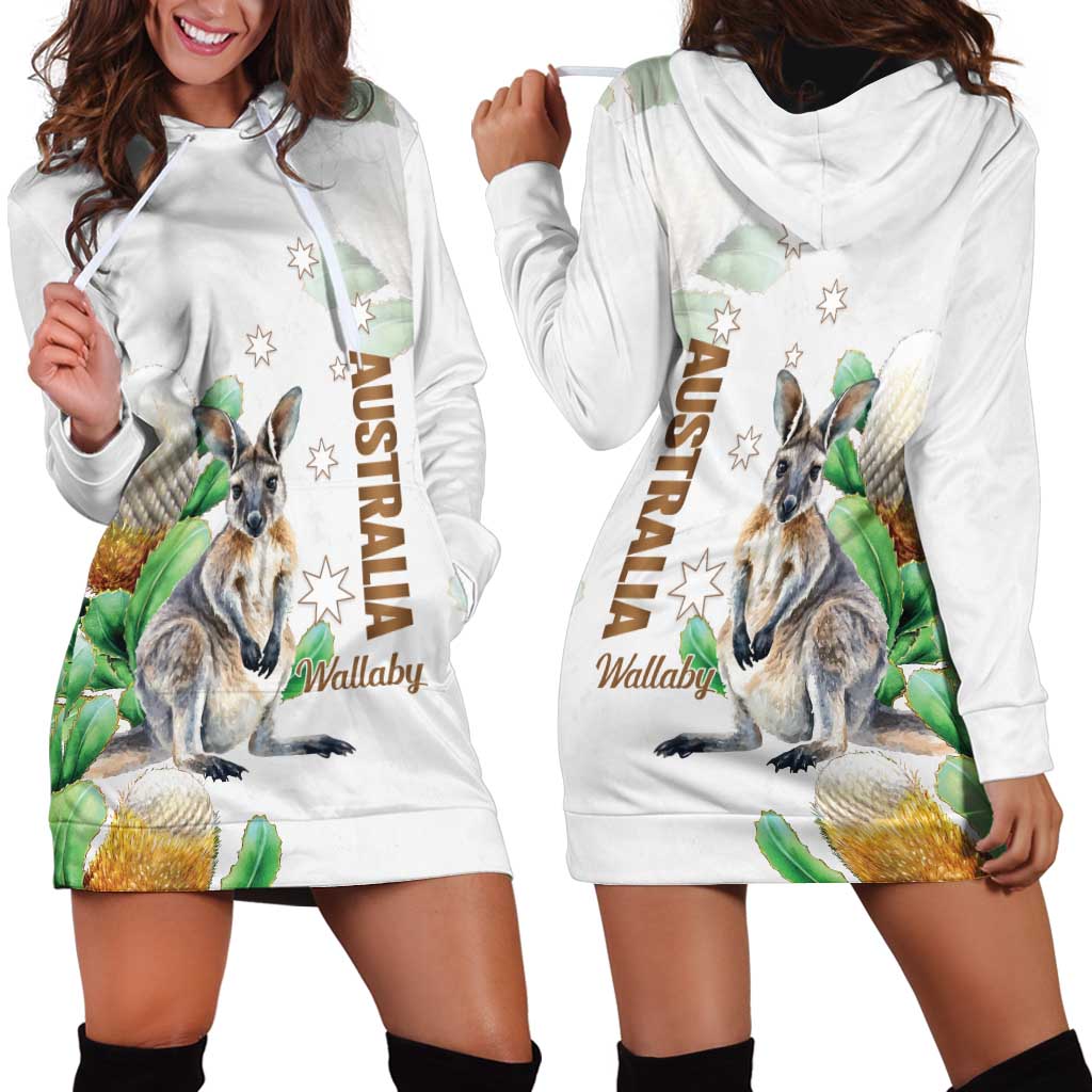Australia Wallaby Hoodie Dress Yellow Banksia Watercolor Style - Aussie Hoodie