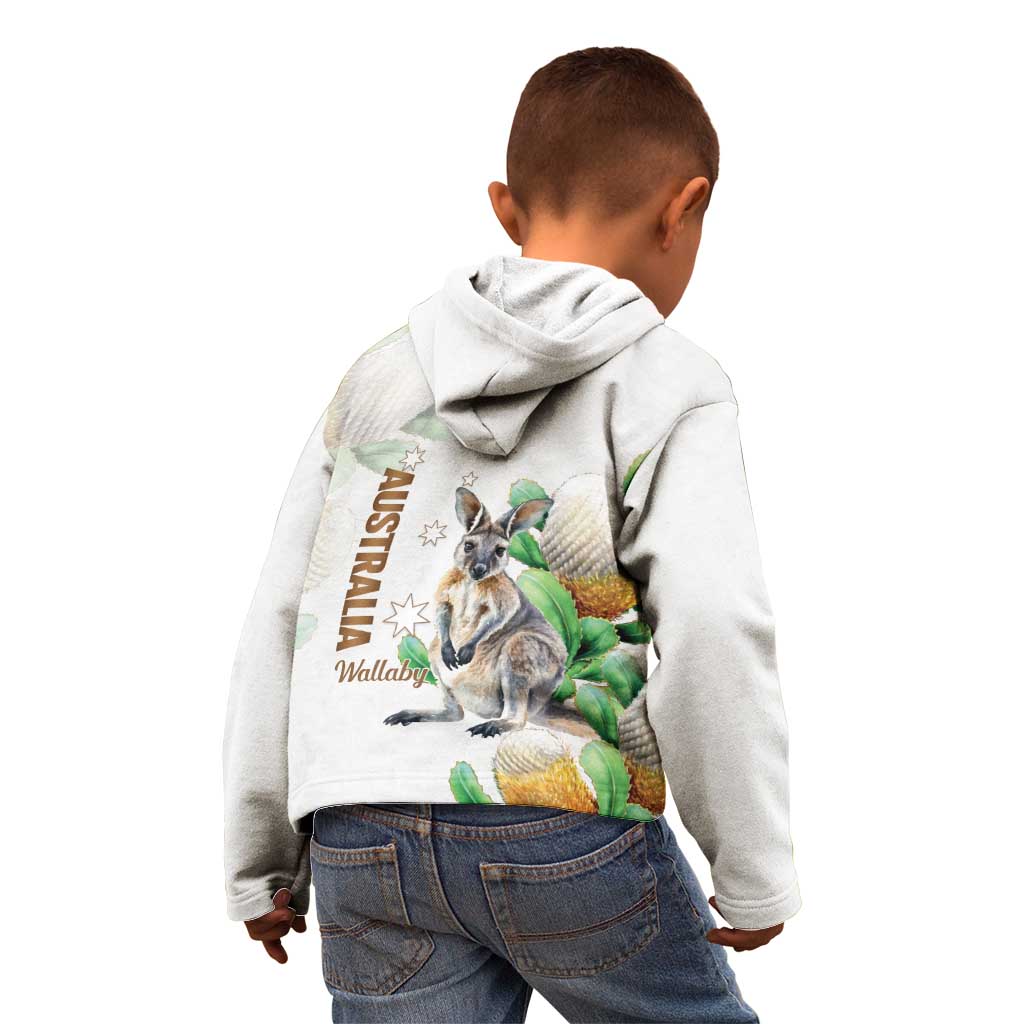 Australia Wallaby Kid Hoodie Yellow Banksia Watercolor Style - Aussie Hoodie