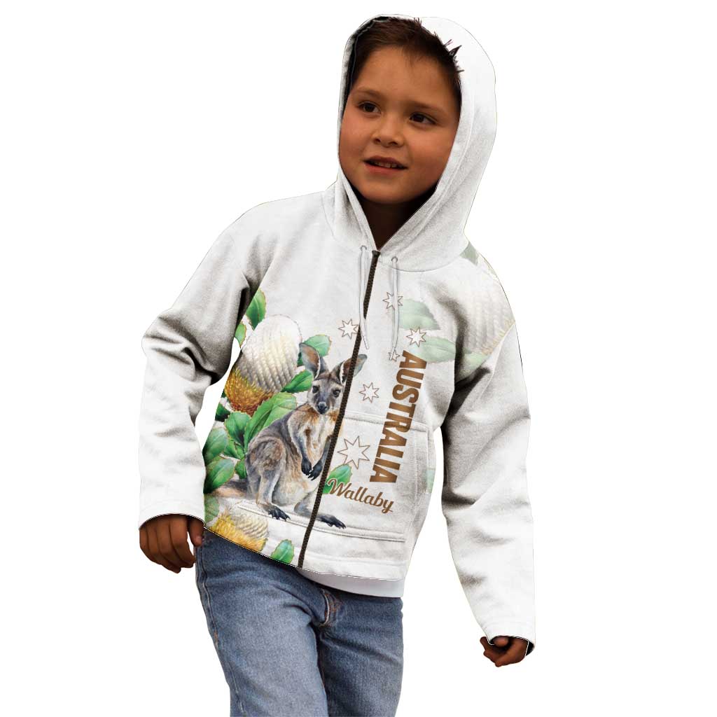 Australia Wallaby Kid Hoodie Yellow Banksia Watercolor Style - Aussie Hoodie