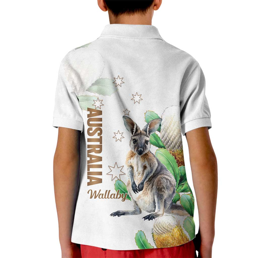 Australia Wallaby Kid Polo Shirt Yellow Banksia Watercolor Style - Aussie Hoodie