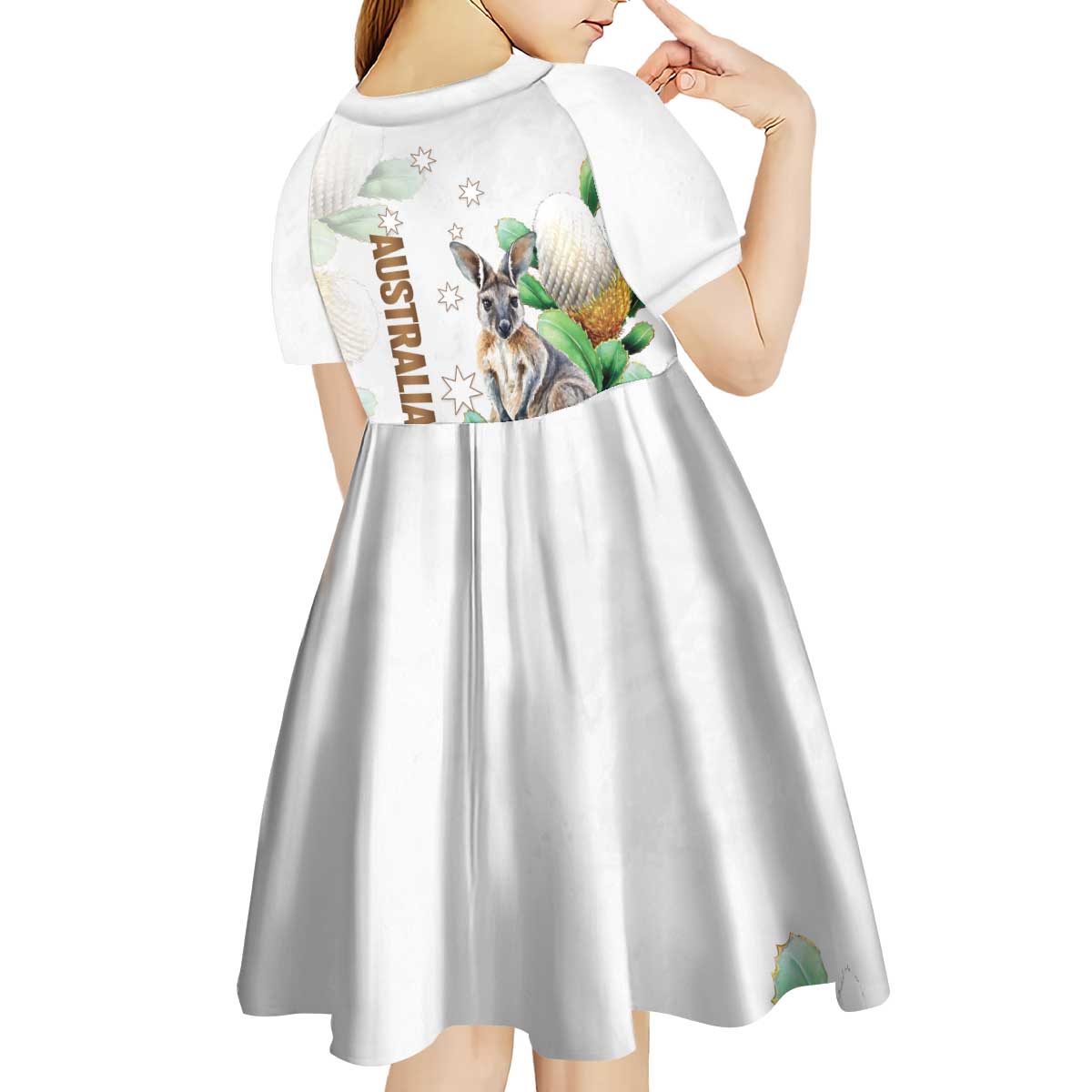 Australia Wallaby Kid Short Sleeve Dress Yellow Banksia Watercolor Style - Aussie Hoodie