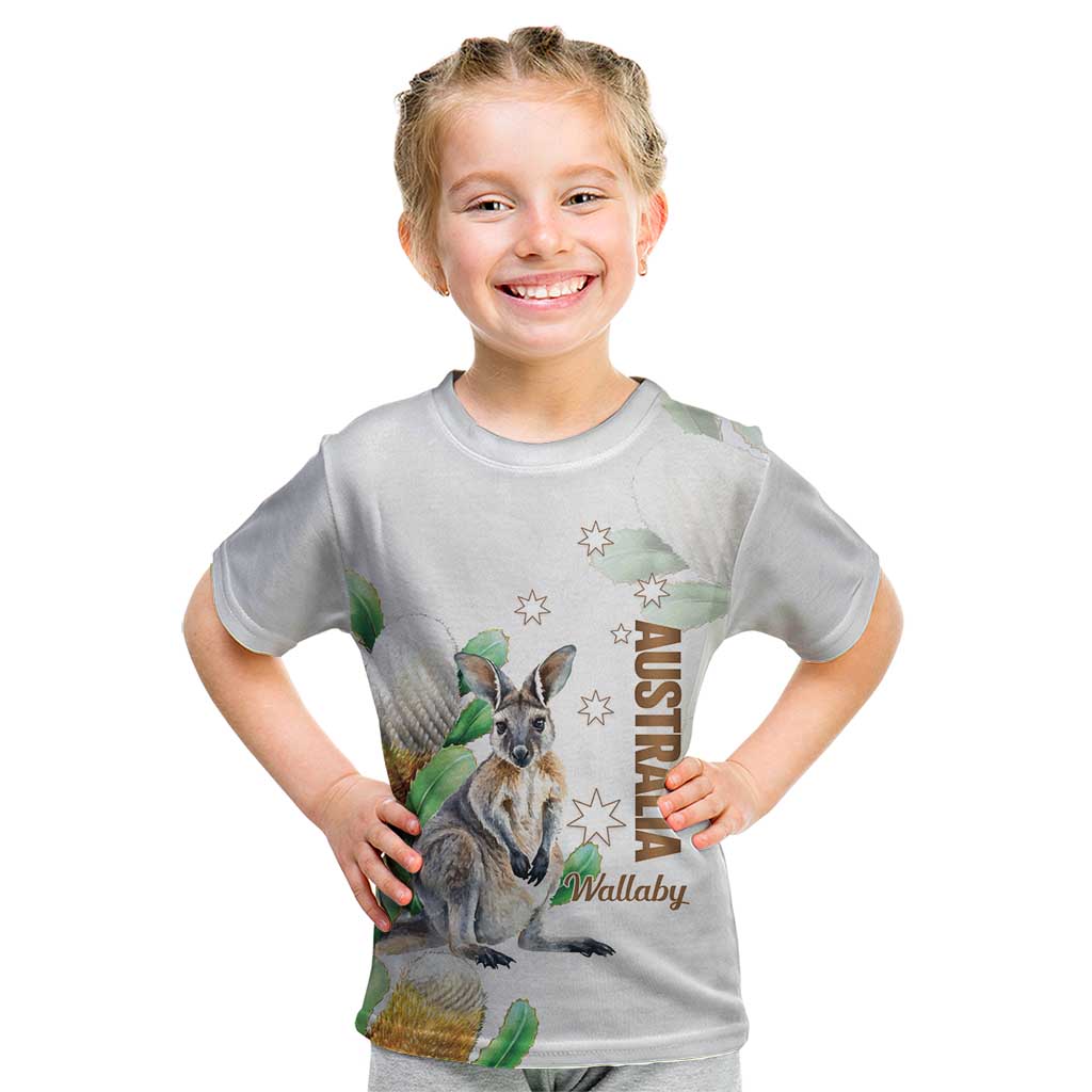 Australia Wallaby Kid T Shirt Yellow Banksia Watercolor Style - Aussie Hoodie