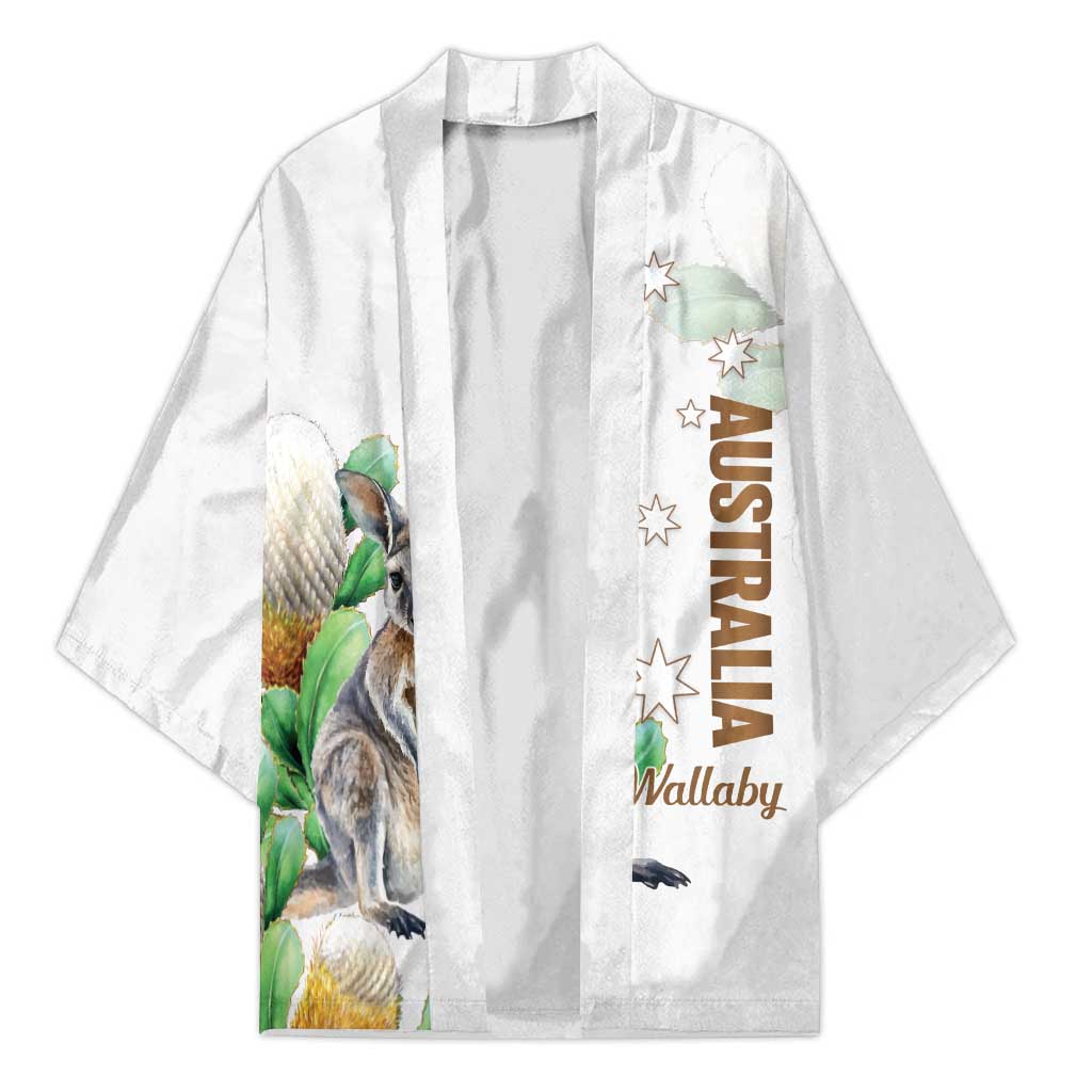 Australia Wallaby Kimono Yellow Banksia Watercolor Style - Aussie Hoodie