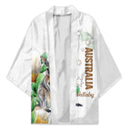Australia Wallaby Kimono Yellow Banksia Watercolor Style - Aussie Hoodie