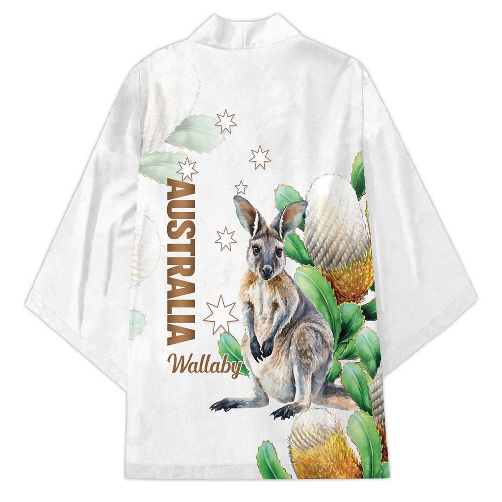 Australia Wallaby Kimono Yellow Banksia Watercolor Style - Aussie Hoodie