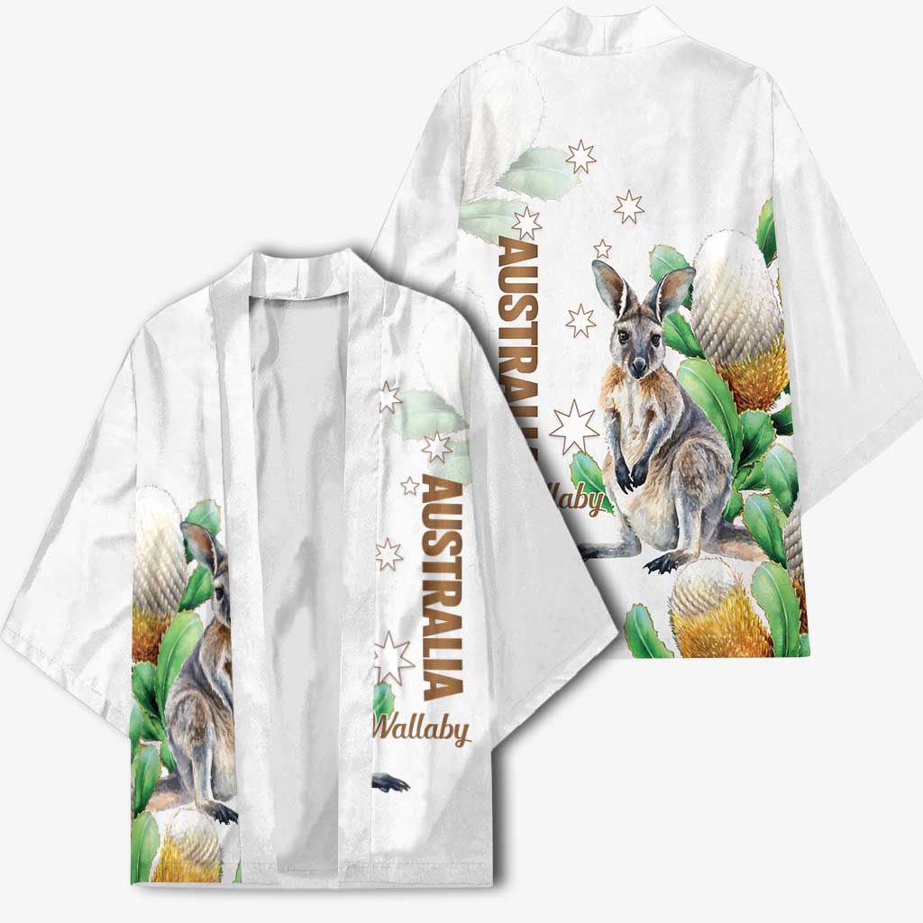 Australia Wallaby Kimono Yellow Banksia Watercolor Style - Aussie Hoodie