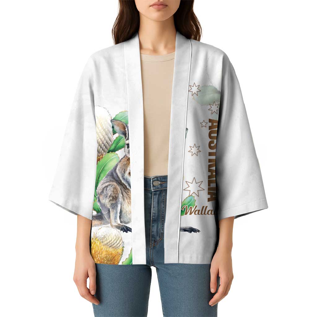 Australia Wallaby Kimono Yellow Banksia Watercolor Style - Aussie Hoodie