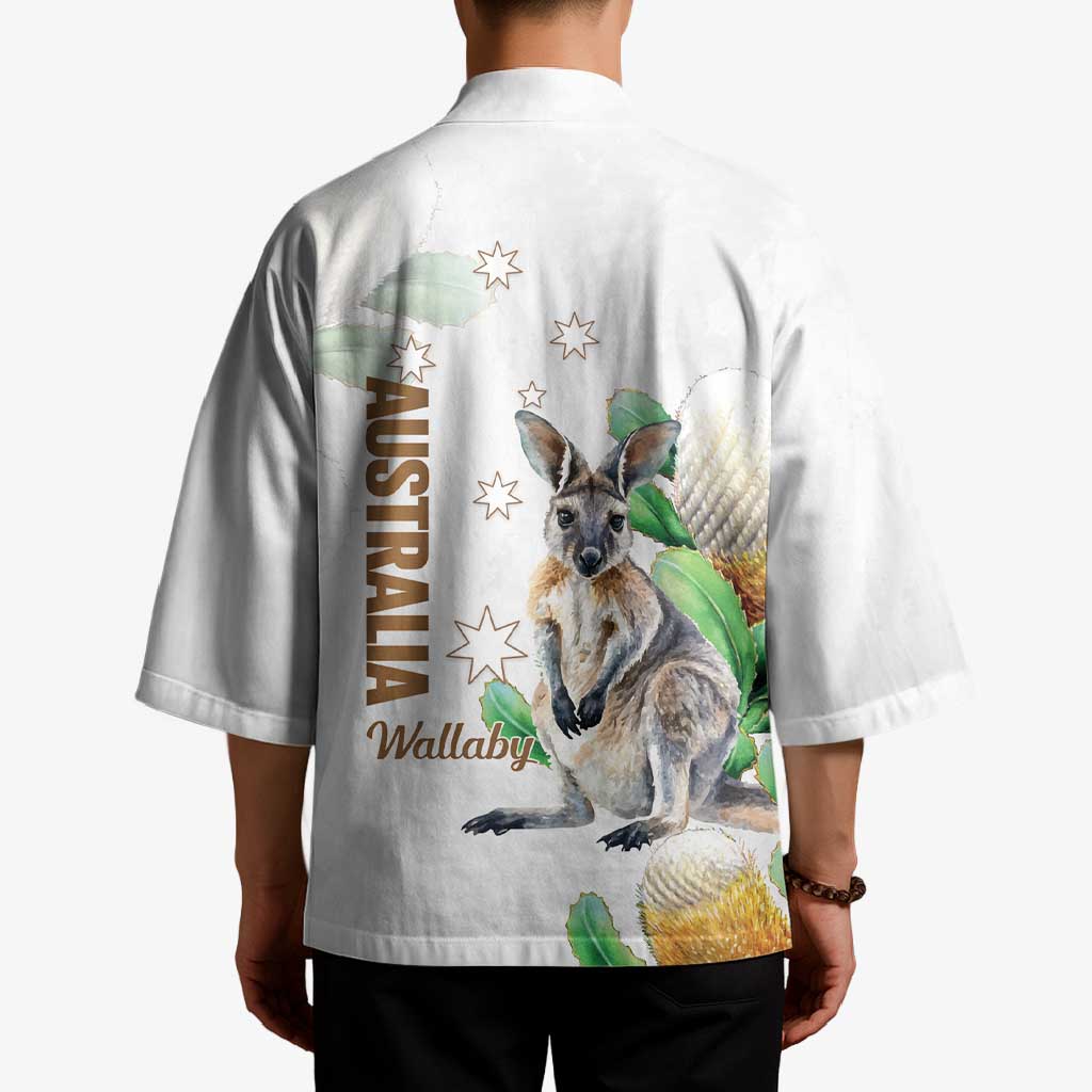 Australia Wallaby Kimono Yellow Banksia Watercolor Style - Aussie Hoodie
