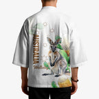 Australia Wallaby Kimono Yellow Banksia Watercolor Style - Aussie Hoodie