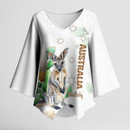 Australia Wallaby Kimono Sleeve Blouse Yellow Banksia Watercolor Style - Aussie Hoodie