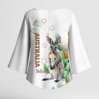 Australia Wallaby Kimono Sleeve Blouse Yellow Banksia Watercolor Style - Aussie Hoodie