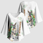 Australia Wallaby Kimono Sleeve Blouse Yellow Banksia Watercolor Style - Aussie Hoodie
