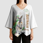 Australia Wallaby Kimono Sleeve Blouse Yellow Banksia Watercolor Style - Aussie Hoodie