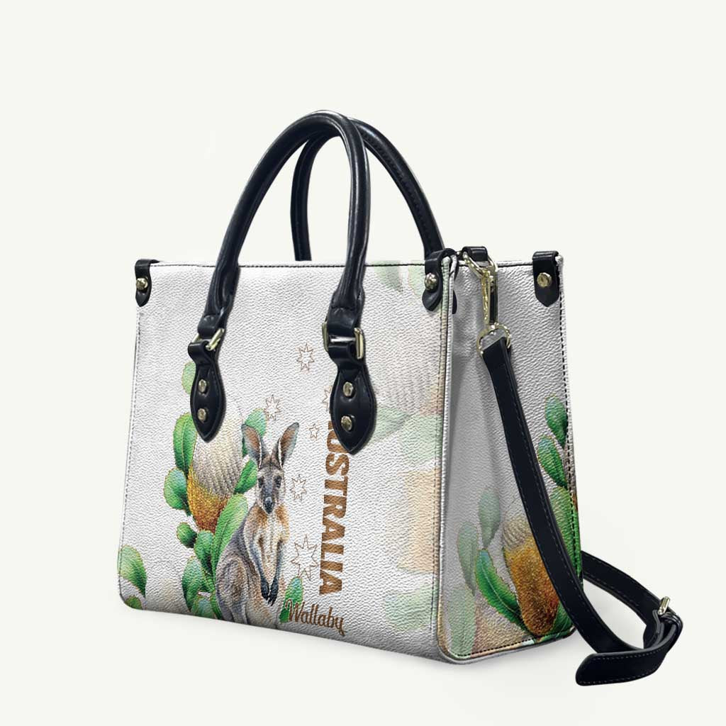 Australia Wallaby Leather Bag Yellow Banksia Watercolor Style - Aussie Hoodie