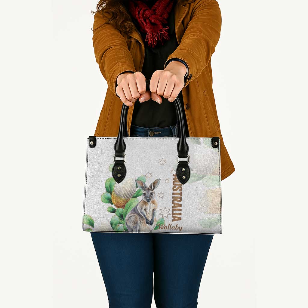 Australia Wallaby Leather Bag Yellow Banksia Watercolor Style - Aussie Hoodie