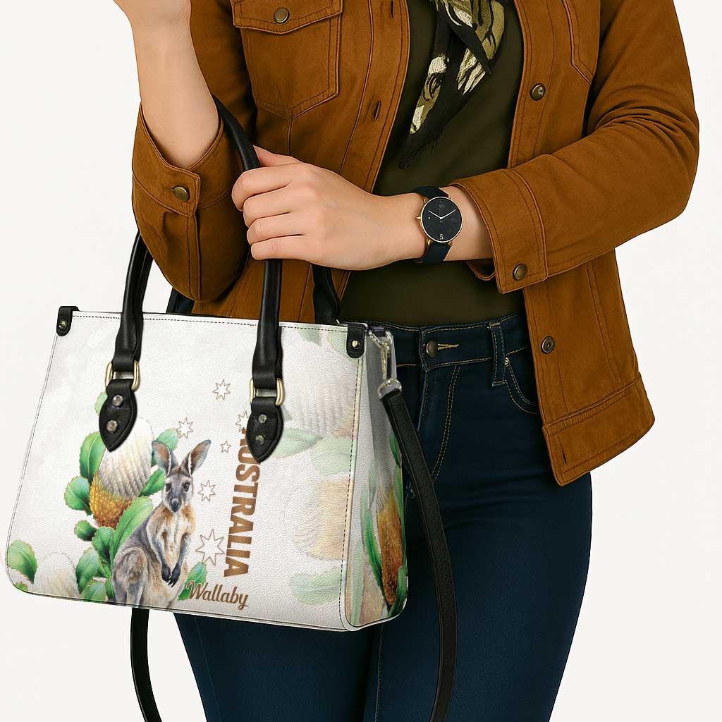 Australia Wallaby Leather Bag Yellow Banksia Watercolor Style - Aussie Hoodie