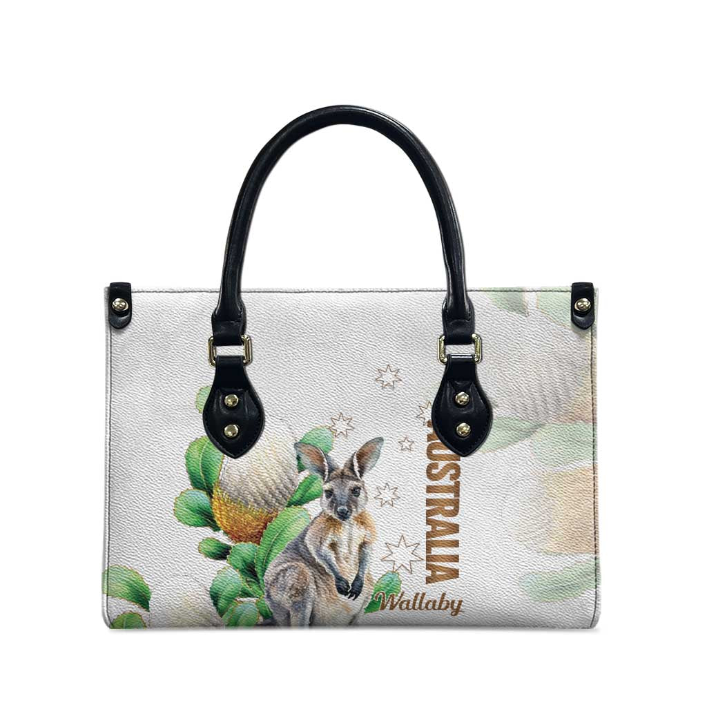 Australia Wallaby Leather Bag Yellow Banksia Watercolor Style - Aussie Hoodie