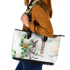 Australia Wallaby Leather Tote Bag Yellow Banksia Watercolor Style - Aussie Hoodie