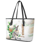 Australia Wallaby Leather Tote Bag Yellow Banksia Watercolor Style - Aussie Hoodie