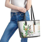 Australia Wallaby Leather Tote Bag Yellow Banksia Watercolor Style - Aussie Hoodie