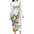 Australia Wallaby Long Sleeve Bodycon Dress Yellow Banksia Watercolor Style - Aussie Hoodie