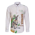 Australia Wallaby Long Sleeve Button Shirt Yellow Banksia Watercolor Style - Aussie Hoodie