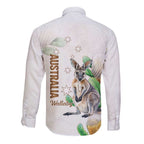 Australia Wallaby Long Sleeve Button Shirt Yellow Banksia Watercolor Style - Aussie Hoodie