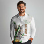 Australia Wallaby Long Sleeve Polo Shirt Yellow Banksia Watercolor Style - Aussie Hoodie