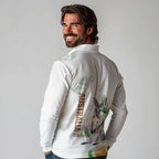 Australia Wallaby Long Sleeve Polo Shirt Yellow Banksia Watercolor Style - Aussie Hoodie