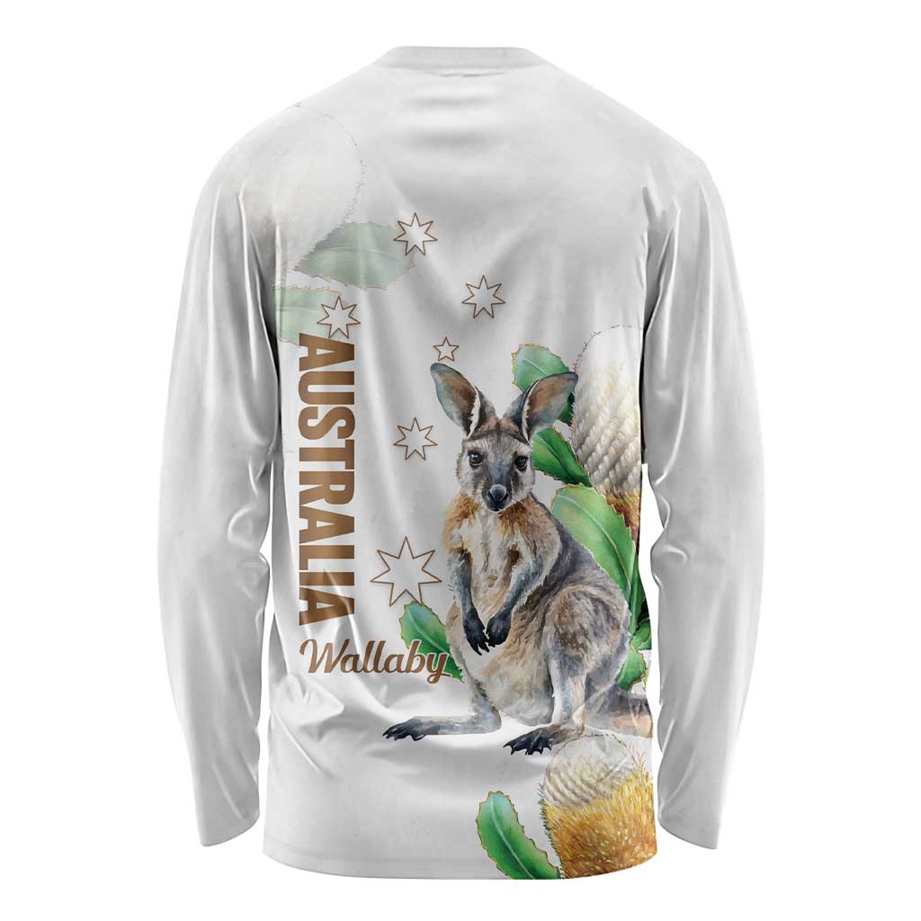Australia Wallaby Long Sleeve Shirt Yellow Banksia Watercolor Style - Aussie Hoodie